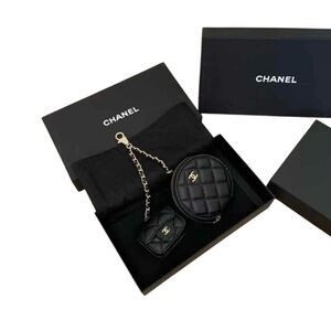 Chanel Quilted Black Keychain Airpot Holder Duo